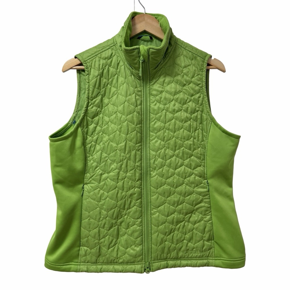 LL Bean Womens Thinsulate Quilted Puffer Vest Size L Green Packable Outdoors